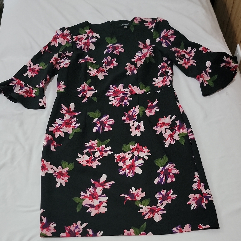 Nine West Black Dress with Pink Floral Pattern